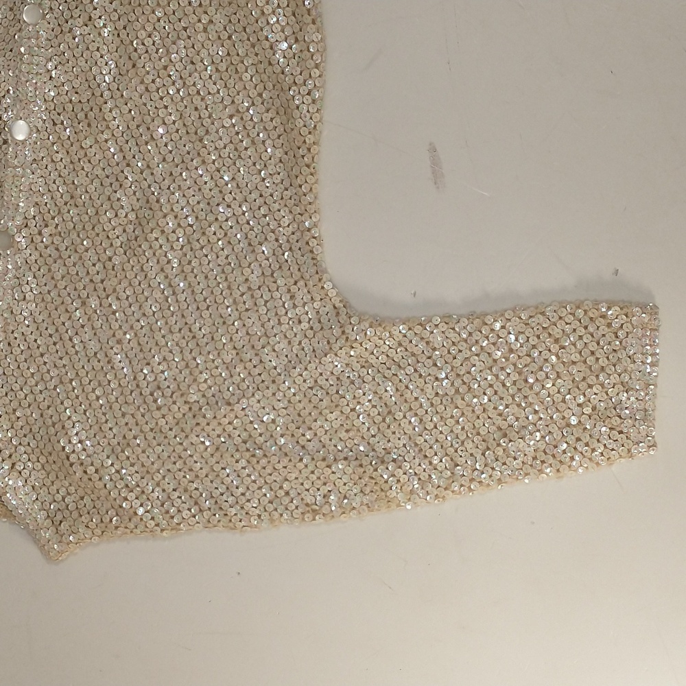 Vintage Sequin Cardigan Sweater 50s or Earlier Made In Italy Cream Iridescent - Picture 7 of 14
